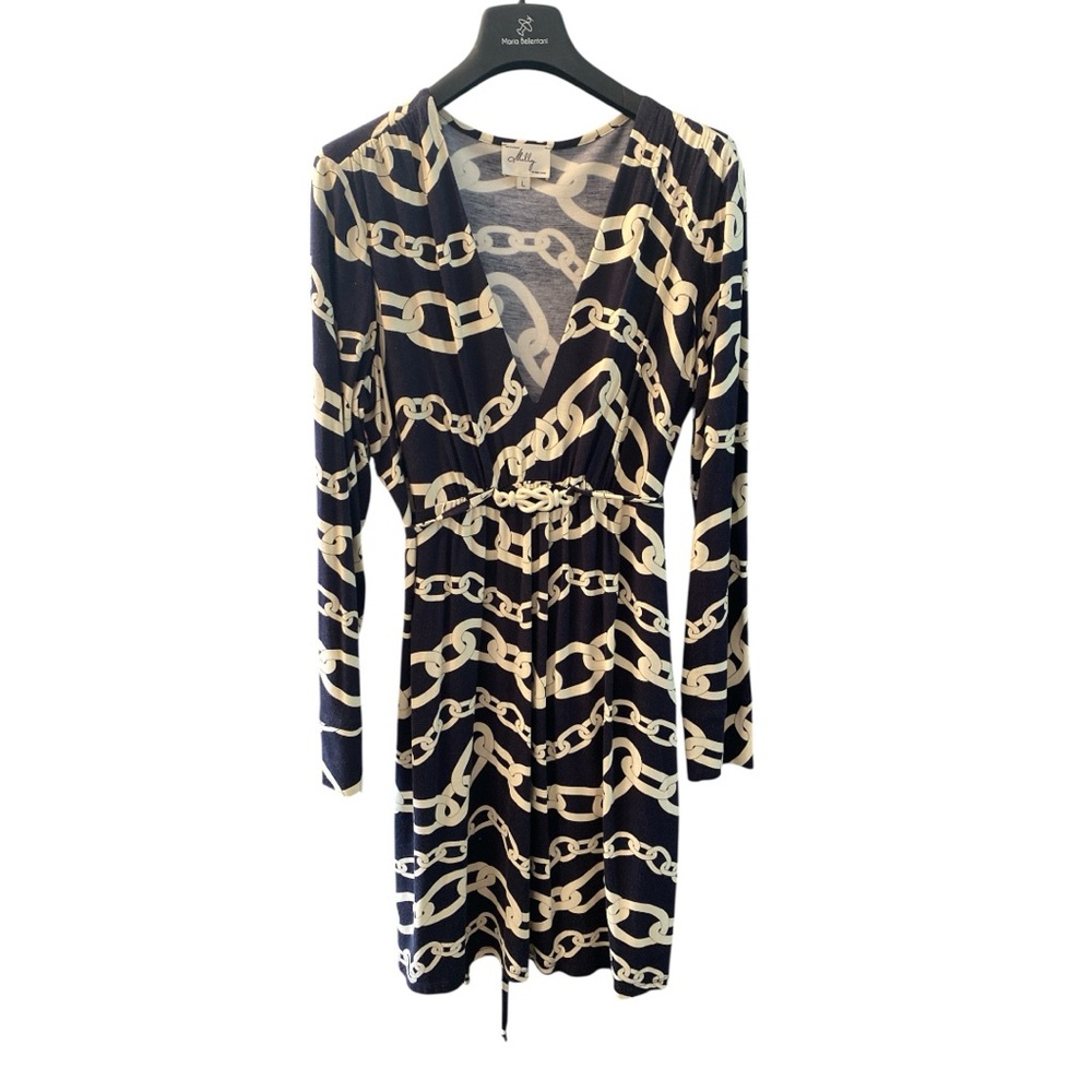 Milly of New York Navy & Cream Nautical Print B neck Jersey Dress Size Large